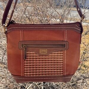 B.O.C. Brown Faux Leather Woven Accent Crossbody Purse Bag